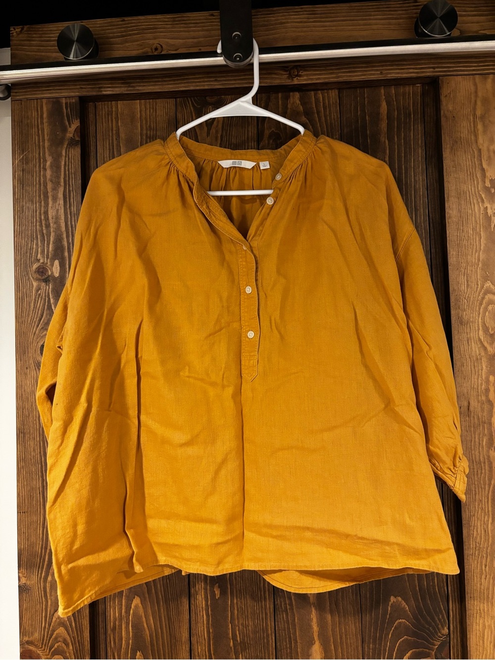 Uniqlo Linen Blend Balloon Sleeve Button Detail Size Large